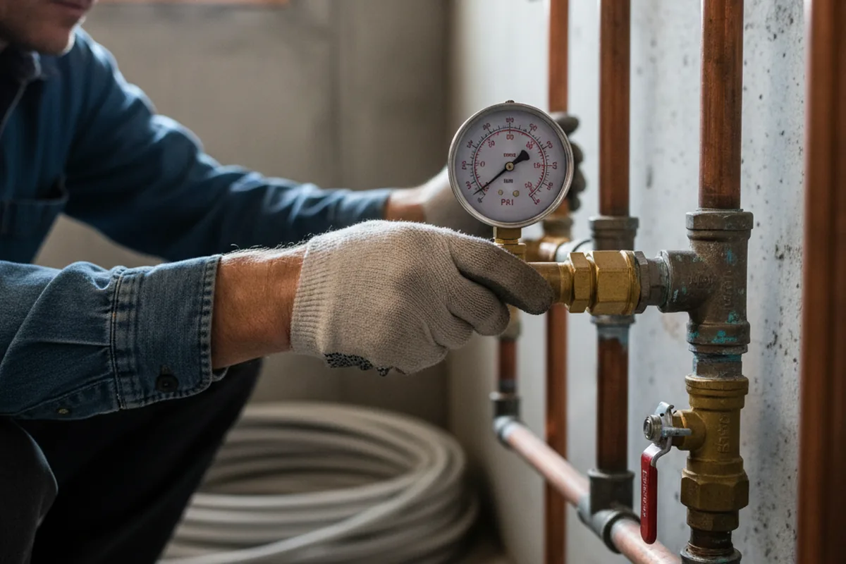 Pressure testing a repaired line during Water Line Repair in Newcomb